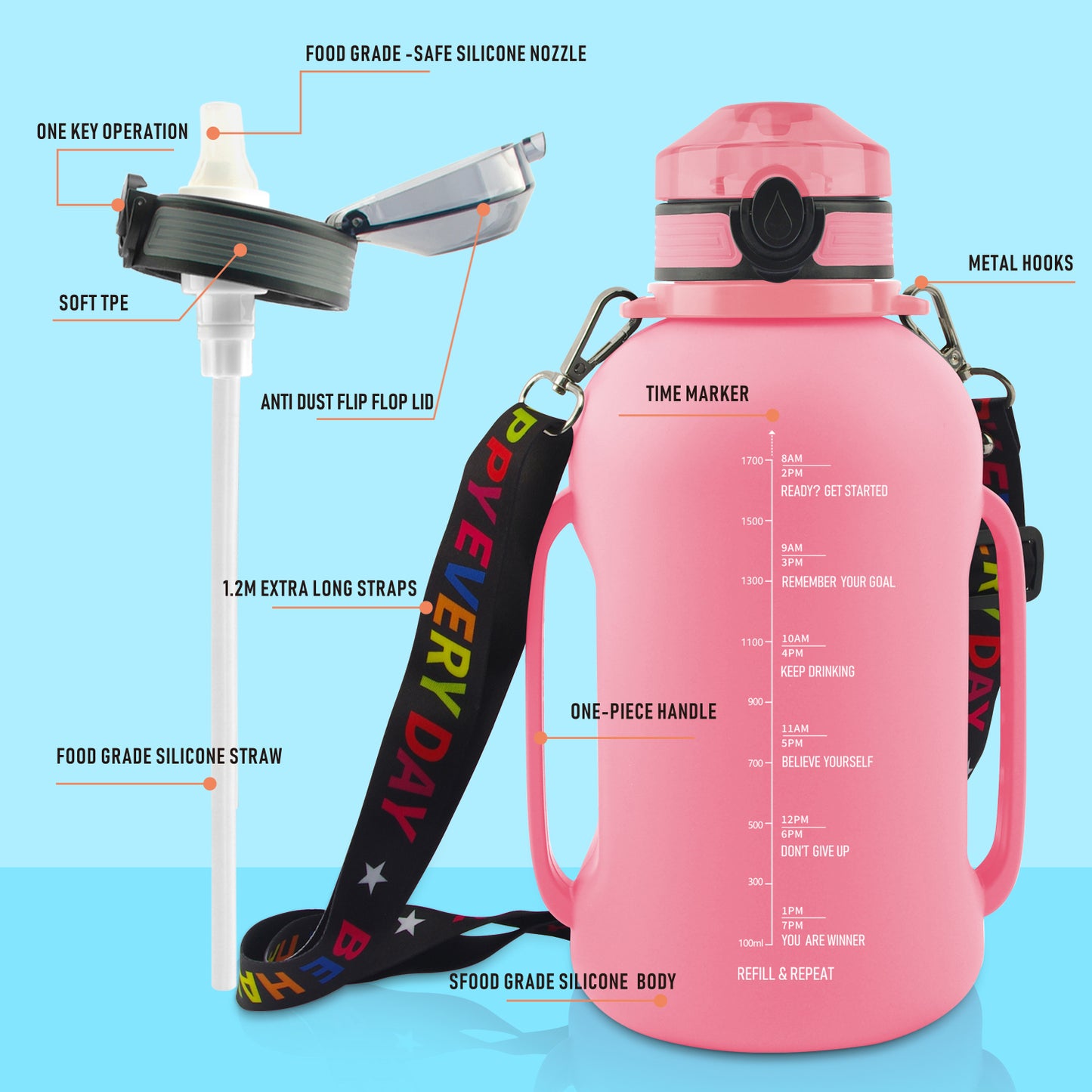 2L/64oz Silicone Collapsible Sports Water Bottle