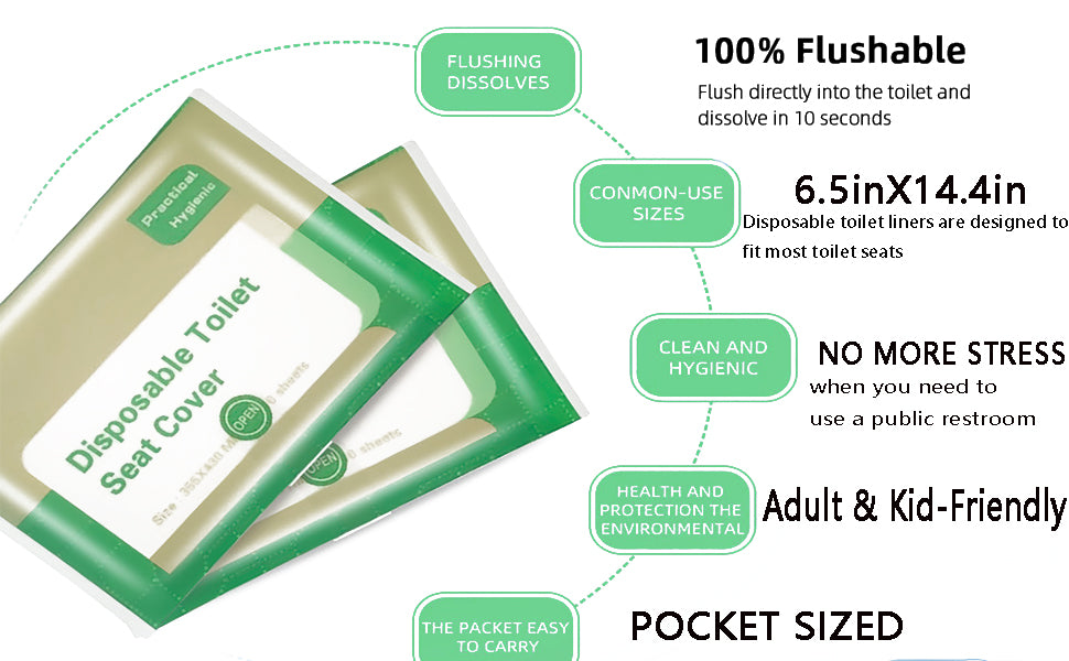 Flushable Disposable Toilet Seat Covers – 10-Pack | Travel-Friendly & Biodegradable!