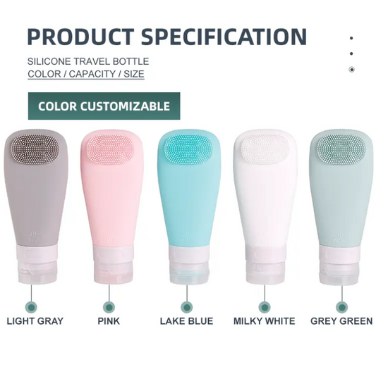 TSA Approved Silicone Travel Bottle Set with Facial Brush (Pack of 4)